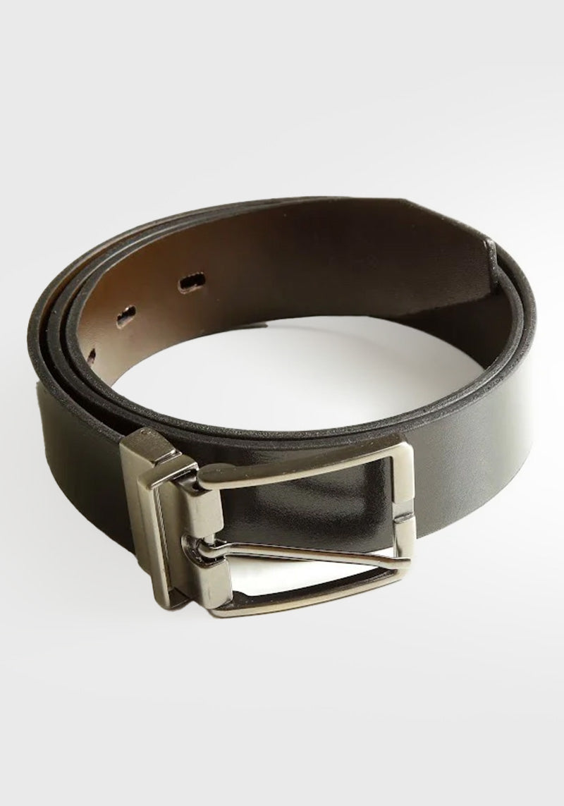 Cinto Social Couro Natural Dupla Face Fivela Reversível Preto/Café